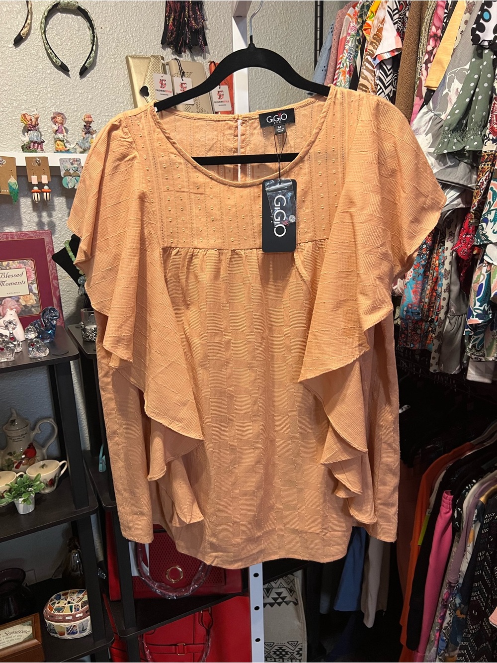 GIGIO Peach Ruffle-Sleeve Women's Blouse